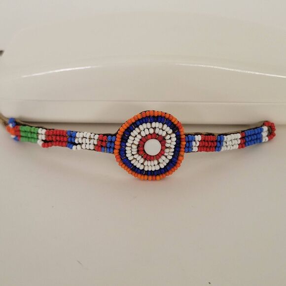 Vintage Handmade Masai Beaded Leather Bracelet - Picture 2 of 7